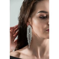 Серьги, искусственный камень, серебристый/белый Бантами