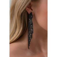 Серьги, стекло, искусственный камень, серый, черный Бантами