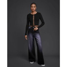 Джинсы широкие Gloria Jeans Ready! Steady! Go!, размер XXS/152 (36), черный/фиолетовый