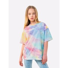 Футболка Happyfox для девочки, размер 164, розовый, желтый, голубой