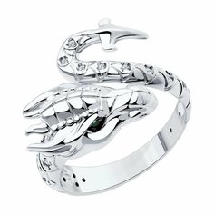 Кольцо Diamant online, серебро, 925 проба, фианит, размер 16, ширина 3 мм, зеленый