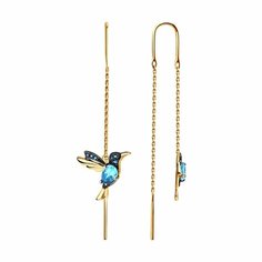 Серьги цепочки Diamant online, красное золото, 585 проба, топаз, фианит, длина 6.2 см, , голубой