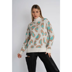 Свитер H&T Collection, размер 42-48, , бирюзовый, коричневый