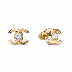 Серьги пусеты Diamant online, желтое золото, 585 проба, фианит, длина 0.65 см, , прозрачный