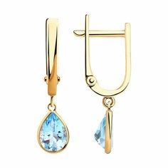 Серьги Diamant online, красное золото, 585 проба, топаз, длина 2.2 см, , голубой