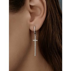 Серьги Argentum, серебро, 925 проба, родирование, фианит, размер 10 мм, длина 1.5 см Аргентум