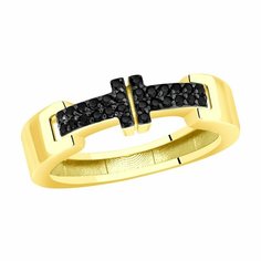 Кольцо Diamant online, желтое золото, 585 проба, родирование, фианит, размер 17.5, ширина 5.5 мм, черный