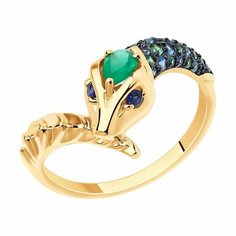 Кольцо Diamant online, красное золото, 585 проба, корунд, сапфир синтетический, фианит, агат, размер 18, ширина 11 мм, микс