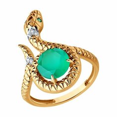 Кольцо Diamant online, красное золото, 585 проба, фианит, агат, размер 19, бирюзовый