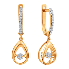 Серьги Diamant online, красное золото, 585 проба, бриллиант, длина 2.7 см, , прозрачный