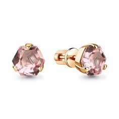 Серьги пусеты Diamant online, серебро, 925 проба, золочение, морганит, длина 0.8 см, , розовый