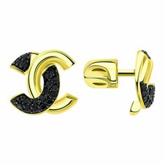 Серьги пусеты Diamant online, желтое золото, 585 проба, фианит, длина 1.1 см, , черный