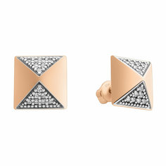 Серьги пусеты Diamant online, красное золото, 585 проба, фианит, длина 0.9 см, , прозрачный