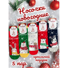 Носки Turkan, комплект, 5 пар, размер 36-41, зеленый/красный