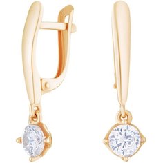 Серьги Ювелир Карат, серебро, 925 проба, золочение, фианит, длина 2 см, , золото