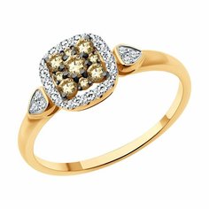Кольцо Diamant online, красное золото, 585 проба, бриллиант, размер 17.5, коричневый