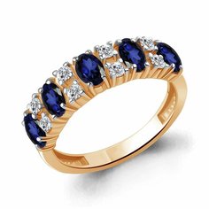 Кольцо Diamant online, серебро, 925 проба, золочение, фианит, сапфир синтетический, размер 17.5