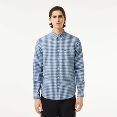 Рубашка LACOSTE, размер T40, голубой/коричневый/серый