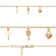 Браслет Diamant online, серебро, 925 проба, золочение, фианит, длина 17 см., бесцветный