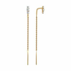 Серьги цепочки Diamant online, красное золото, 585 проба, фианит, длина 5.8 см, , бесцветный