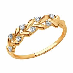 Кольцо Diamant online, красное золото, 585 проба, фианит, размер 16, ширина 5 мм, прозрачный