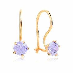 Серьги VALTERA, серебро, 585 проба, золочение, циркон, размер 15 мм, длина 1.5 см, , фиолетовый