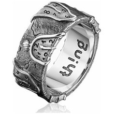 Кольцо Thing Jewelry, серебро, 925 проба, чернение, родирование, размер 20, серый