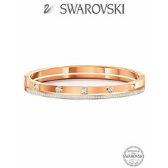 Жесткий браслет SWAROVSKI, кристаллы Swarovski, 1 шт., размер 18 см, размер one size, диаметр 6.5 см, золотистый