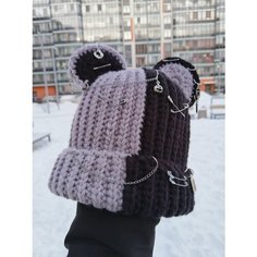 Шапка Вязанная шапка с ушками MaMaLu, размер 50/58, серый Нет бренда