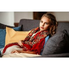 Платок Павловопосадская платочная мануфактура,89х89 см, красный