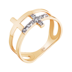 Кольцо Ювелир Карат, золото, 585 проба, фианит, размер 15.5