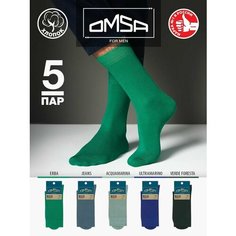 Носки Omsa, комплект, 5 пар, размер 39-41 (25-27), Acquamarina/Erba/Jeans/Ultramarino/Verde Foresta