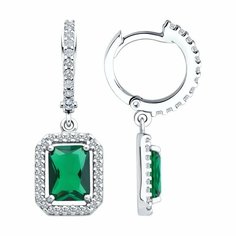 Серьги Яхонт, серебро, 925 проба, фианит, , зеленый, бесцветный