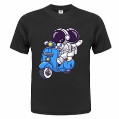 Футболка ONEQ унисекс 64-66 (5XL) размер с принтом Космонавт, черная, размер 5XL, черный