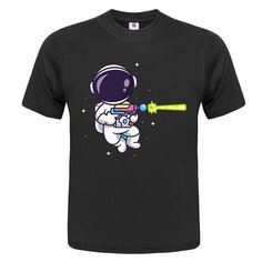 Футболка ONEQ унисекс 64-66 (5XL) размер с принтом Космонавт, черная, размер 5XL, черный