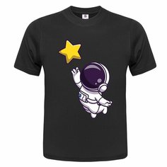 Футболка ONEQ унисекс 64-66 (5XL) размер с принтом Космонавт, черная, размер 5XL, черный