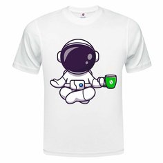 Футболка ONEQ унисекс 64-66 (5XL) размер с принтом Космонавт, белая, размер 5XL, белый