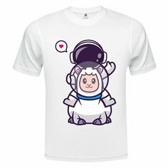 Футболка ONEQ унисекс 68-70 (6XL) размер с принтом Космонавт, белая, размер 6XL, белый