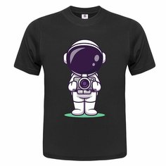 Футболка ONEQ унисекс 64-66 (5XL) размер с принтом Космонавт, черная, размер 5XL, черный