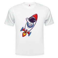 Футболка ONEQ унисекс 68-70 (6XL) размер с принтом Космонавт, белая, размер 6XL, белый