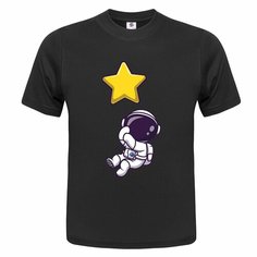 Футболка ONEQ унисекс 64-66 (5XL) размер с принтом Космонавт, черная, размер 5XL, черный