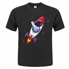 Футболка ONEQ унисекс 64-66 (5XL) размер с принтом Космонавт, черная, размер 5XL, черный