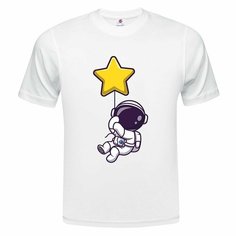 Футболка ONEQ унисекс 64-66 (5XL) размер с принтом Космонавт, белая, размер 5XL, белый