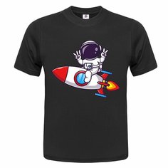 Футболка ONEQ унисекс 64-66 (5XL) размер с принтом Космонавт, черная, размер 5XL, черный