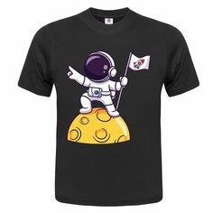 Футболка ONEQ унисекс 64-66 (5XL) размер с принтом Космонавт, черная, размер 5XL, черный