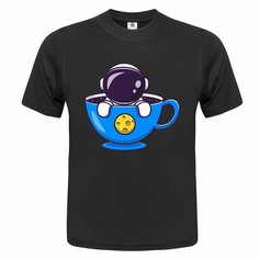 Футболка ONEQ унисекс 64-66 (5XL) размер с принтом Космонавт, черная, размер 5XL, черный