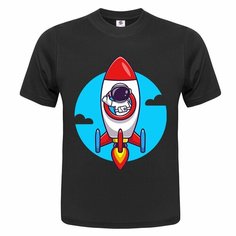 Футболка ONEQ унисекс 42-44 (XS) размер с принтом Космонавт, черная, размер XS, черный
