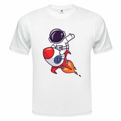 Футболка ONEQ унисекс 68-70 (6XL) размер с принтом Космонавт, белая, размер 6XL, белый