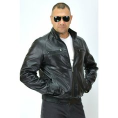 Кожаная куртка REPUBLICONTI Мужская кожаная куртка, размер 62 идет на 52-54, черная кожа