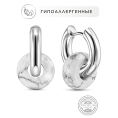 Серьги-трансформеры Noima, кахолонг, кварц, агат, размер 20 мм, белый в серебре
